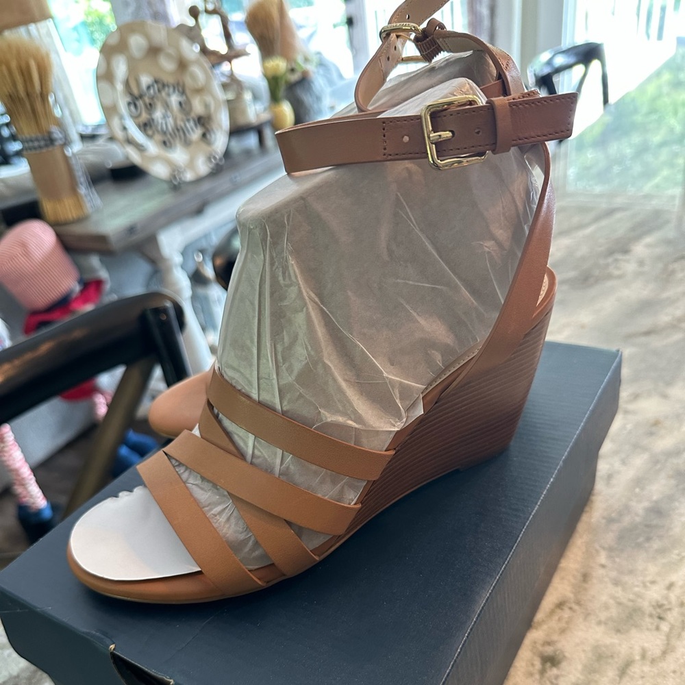 COLE HAAN NIB Marietta Wedge Sandal Pecan leather 8.5